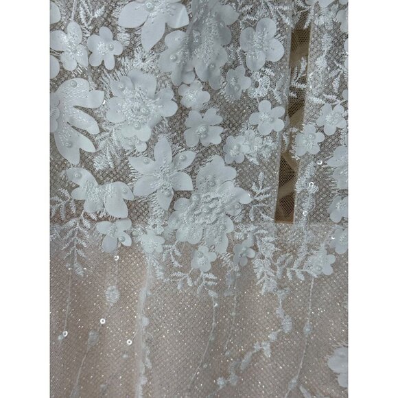 NWT Mac Duggal 11331 Plunging Neck 3D Corset Lace Gown Dress Ivory White Size 2 - Picture 6 of 9